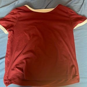 maroon short sleeved shirt